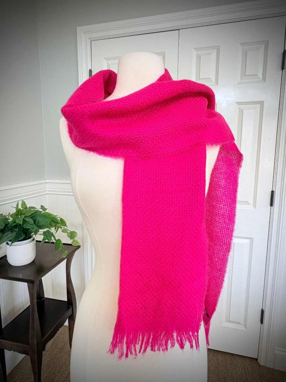 J. Crew Lightweight Wool Fringed Mohair Scarf in Hot Pink